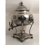 A large 19th Century silver plated Samovar or Tea Urn, with reeded lid, and half reeded body,