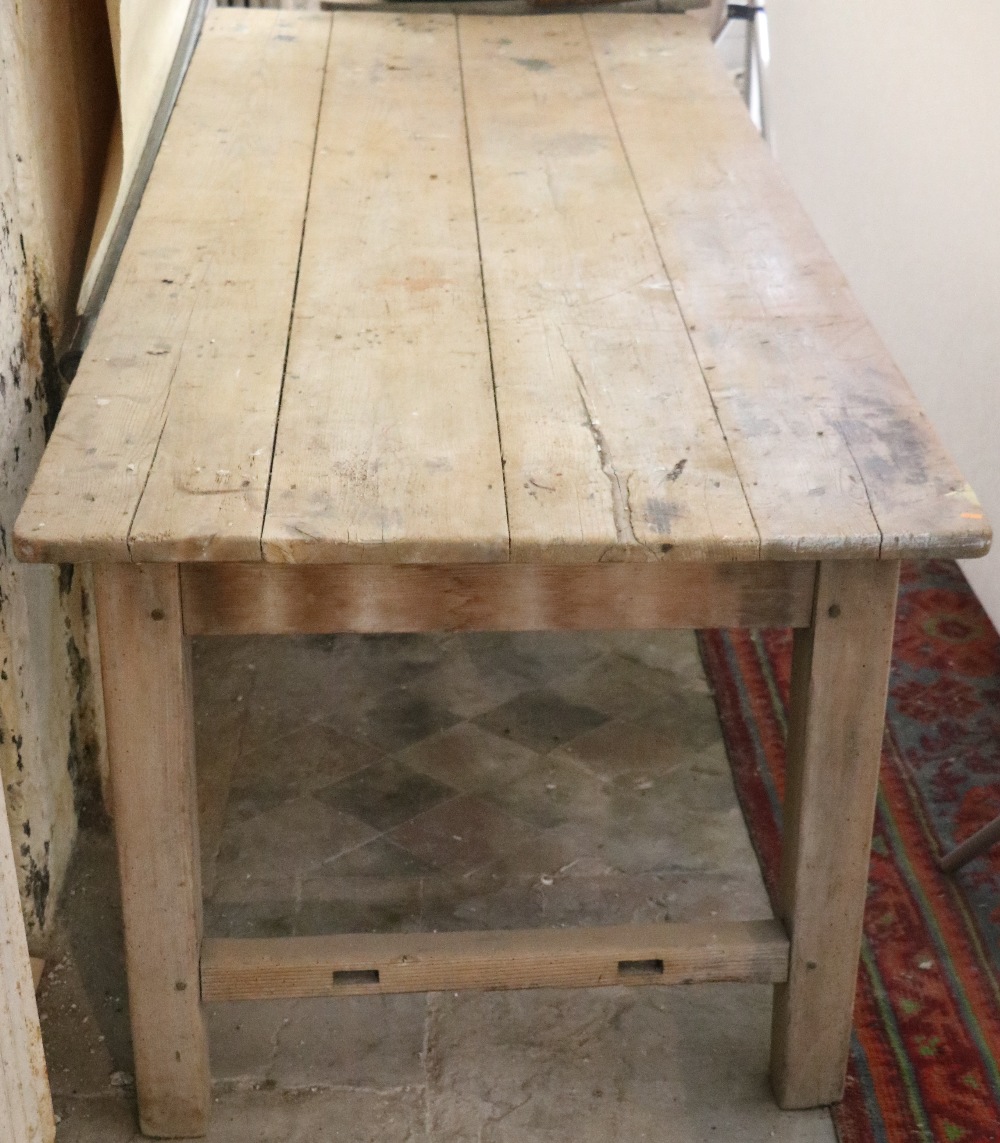 One large antique pine Kitchen Table, and two very good smaller similar ditto.
