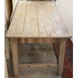 One large antique pine Kitchen Table, and two very good smaller similar ditto.