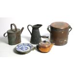 A large collection of Kitchenalia, heavy antique copper pots and covers,