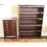 A 19th Century mahogany Open Bookcase, with moulded top over five shelves, with leather flaps,