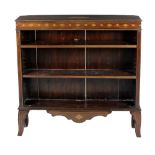 An attractive Edwardian inlaid Open Bookcase, with floral design on inlaid bracket feet, approx.