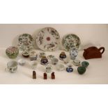 A collection of varied Oriental Chinese Porcelain, including plates, cups, teapot, soapstone,