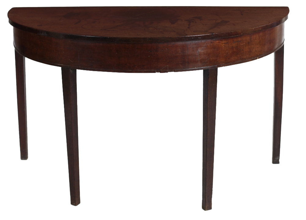 A 19th Century mahogany D end Table, the plain top and frieze on square tapering legs.