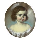 A 19th Century oval Pastel Painting "Young Girl with white dress," hogarth frame.