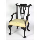 A very good 19th Century mahogany Carver Armchair, with scroll turned ears and central capital,