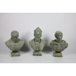 A set of 3 large 19th Century chalk Religious Busts, on square plinths.