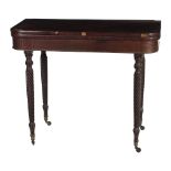 An Irish mahogany Nelson period (possibly Cork) fold-over Card Table, with crossbanded top,