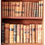 Leather Bindings: Collection of 30 antique leather bindings, on two shelves, As a lot.