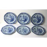 A good set of 19th Century Nankin blue and white Chinese octagonal Plates,