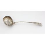 A good Irish George III Irish silver Soup Ladle, with finely engraved shell bowl, Dublin c.