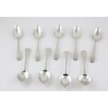 A very good heavy set of 9 George III Irish silver bright cut Table Spoons, Dublin c. 1812, approx.