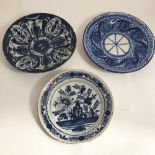 Three rare 18th Century blue and white circular Delph Dishes,