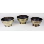 A very good suite of three almost matching 19th Century heavy engraved brass circular Bowls,