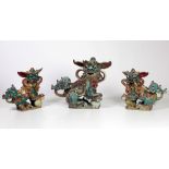A suite of late 18th Century / early 19th Century Japanese glazed earthenware and painted Dragon