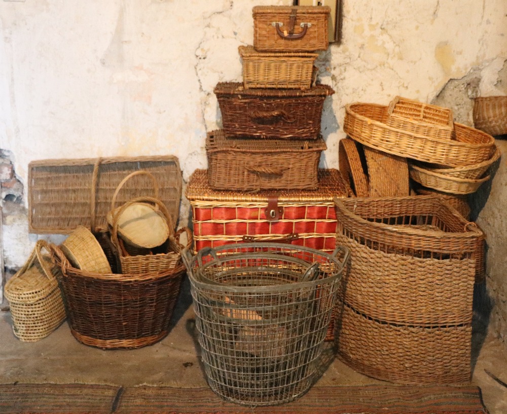 A large collection of varied cane and other Baskets, over 30 items. As a lot, w.a.f.