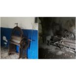 A Victorian cast iron Washing Mangle, and an early Washing Implement, as is, w.a.f.