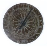 A fine 19th Century circular horizontal bronze Sundial,