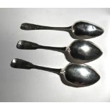 A set of 3 Irish Georgian silver Serving Spoons, Dublin c. 1805 by E.B.