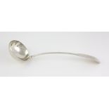 A large George III Irish silver rat-tail fiddle pattern Soup Ladle, Dublin c. 1815, by T.T. & Wm.