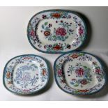Five Mason type floral decorated Meat Platters, of variant sizes.