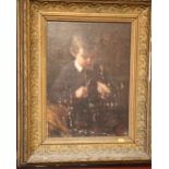19th Century Irish School "Painting of a Young Boy carving a piece of Wood," O.O.C., approx.