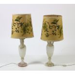 A pair of alabaster two handled urn shaped Bedside Lamps,