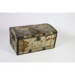 A large 18th Century hide covered Trunk, brass studded, and with initials D.R.