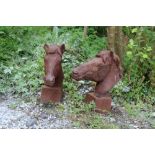 A pair of heavy cast iron Gate Pillar Caps, modelled as horses heads, each approx. 62cms (24") high.