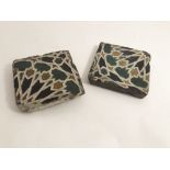 Two matching early antique Persian / Middle Eastern glazed Tiles, mosaic design, each approx.