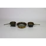 Two good heavy 19th Century bronze Skillet Pots, inscribed WH4 and 4PE,