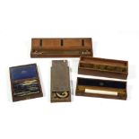 A mahogany cased set of Mathematical Instruments; a mahogany cased large brass Rule;