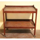 A two tier mahogany Trolley, a wooden Towel Rack, and a wooden rectangular Stool,