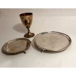 A George II English silver circular Card Tray, with pierced rim and on three pierced feet, London c.