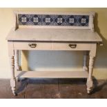 A painted marble top Wash Stand, an oak Dressing Table,