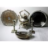 Plateware: A large attractive engraved and decorated Kettle on stand,