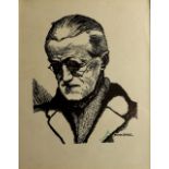 Kernoff (Harry) James Joyce, black and white head and shoulders portrait, approx. 9 1/2" x 7 1/2".