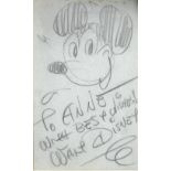 Best Wishes from Mickey Mouse Disney (Walt) A fine pencil Sketch of his celebrated cartoon