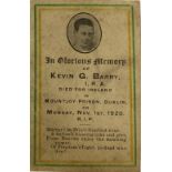 Inscribed Kevin Barry Memorial Card Republican: [Barry (Kevin)] A pictorial and coloured Memorial