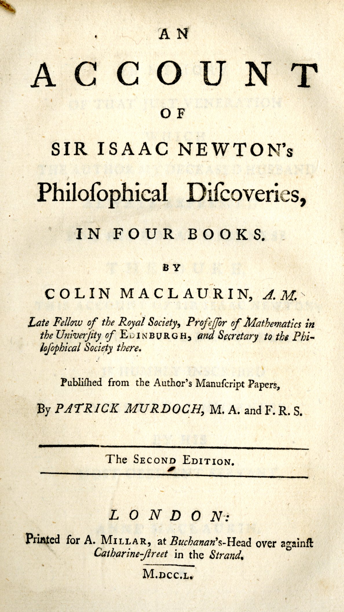 Murdoch (Patrick) An Account of Sir Isaac Newton's Philosophical Discoveries in Four Books by Colin - Image 2 of 3