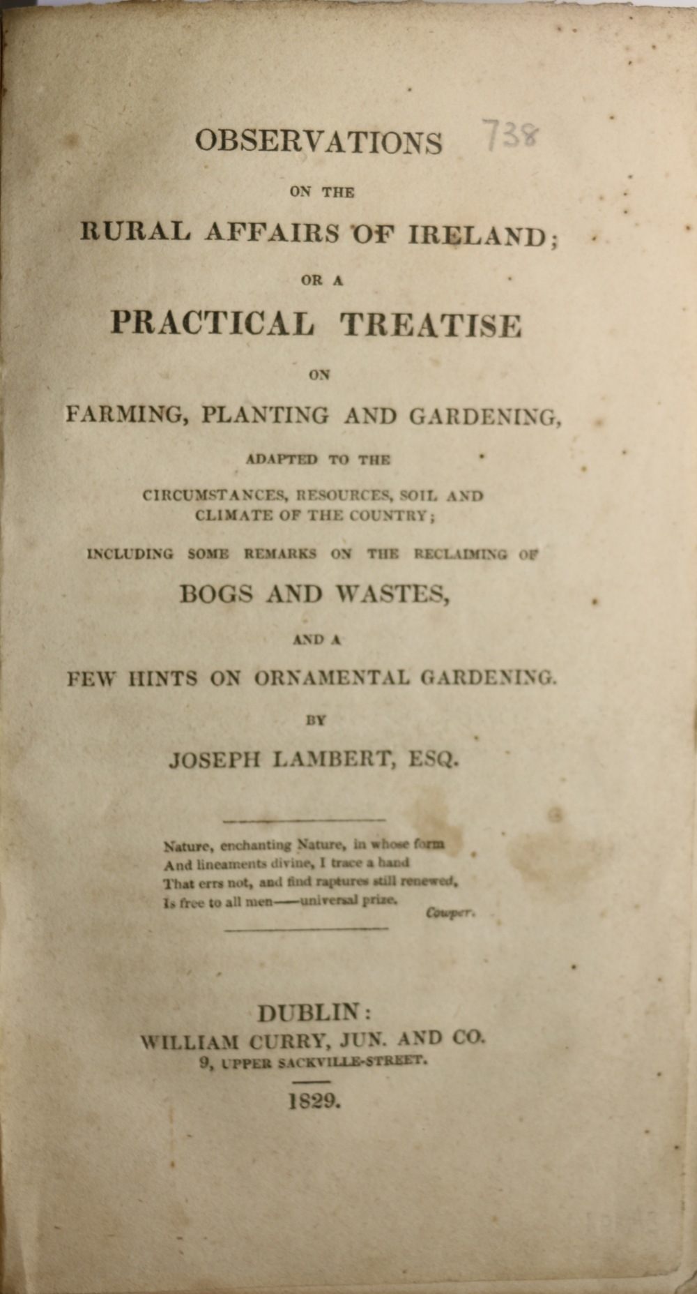 Lambert (Joseph) Observations on the Rural Affairs of Ireland; or a Practical Treatise on Farming,