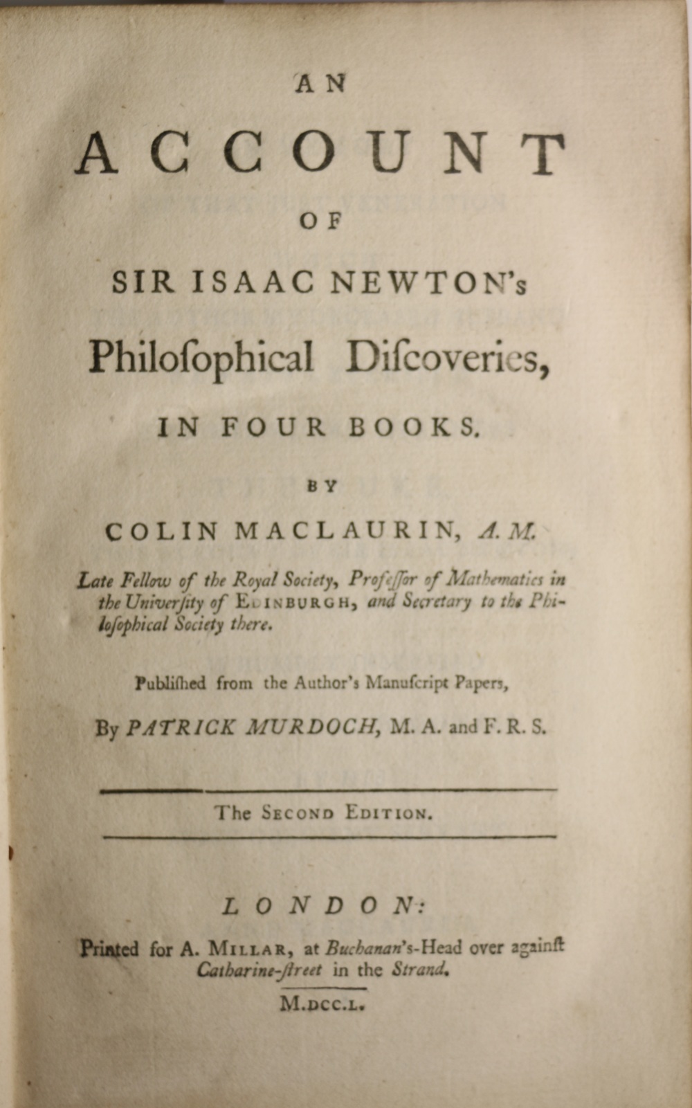 Murdoch (Patrick) An Account of Sir Isaac Newton's Philosophical Discoveries in Four Books by Colin - Image 3 of 3