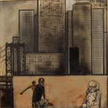 205 BRUNO CARUSO "New York". Grande dipinto ad olio