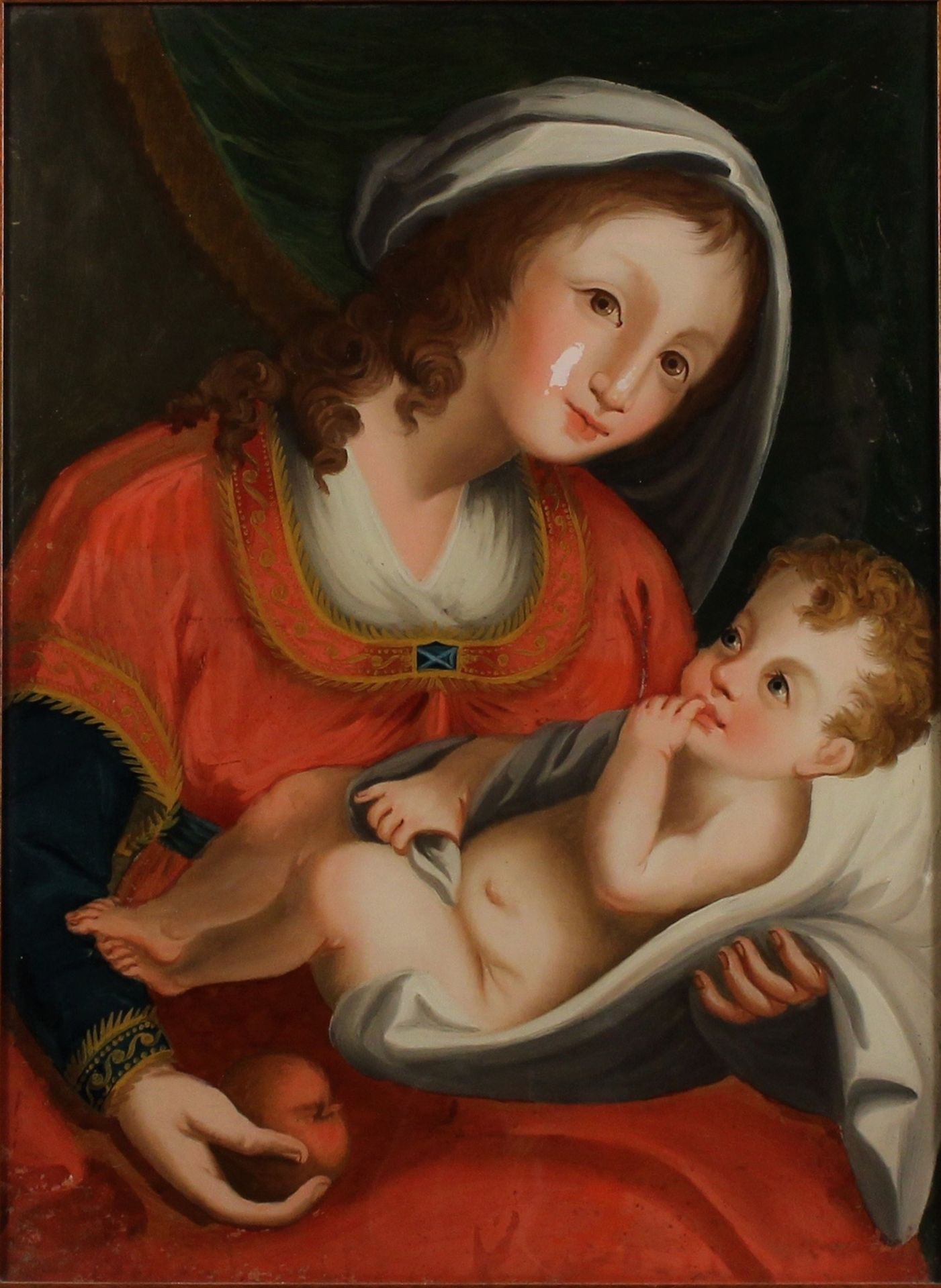 52 SC. SICILIANA DEL SECOLO XVIII "La madonna della mela col Bambino". Dipinto ad olio
