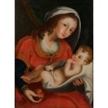 52 SC. SICILIANA DEL SECOLO XVIII "La madonna della mela col Bambino". Dipinto ad olio