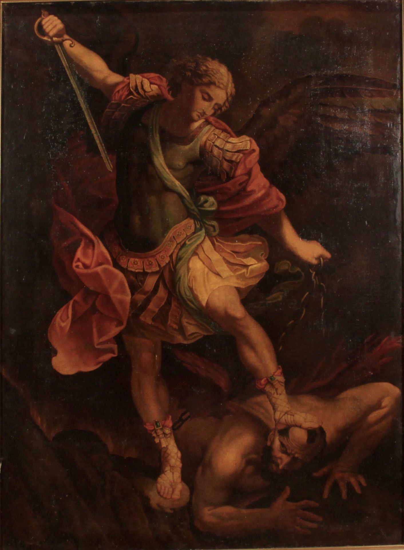 SCUOLA DI GUIDO RENI  - San Michele che scaccia il demonio. Dipinto ad olio