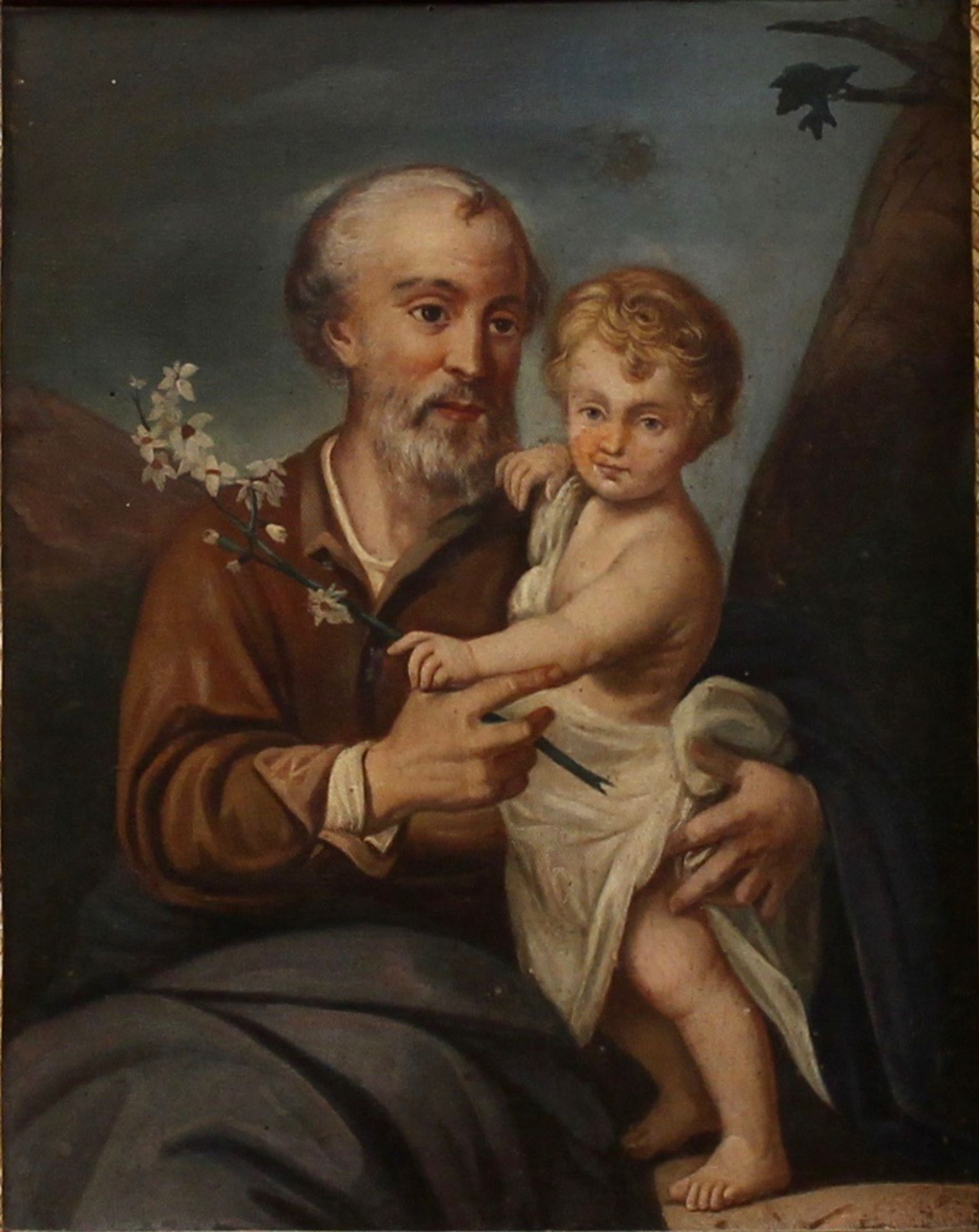 SC. SICILIANA DEL SECOLO XIX  - San Giuseppe col Bambino. Dipinto ad olio