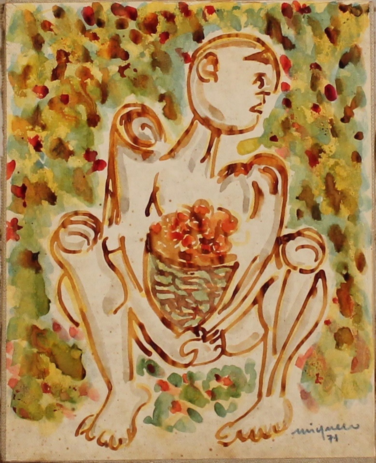 GIUSEPPE MIGNECO  - “Figura di uomo con cesto. Disegno ed acquerello