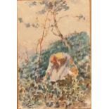 MICHELE CATTI - (1855 - 1914) - “Figura di contadina. Acquerello su carta