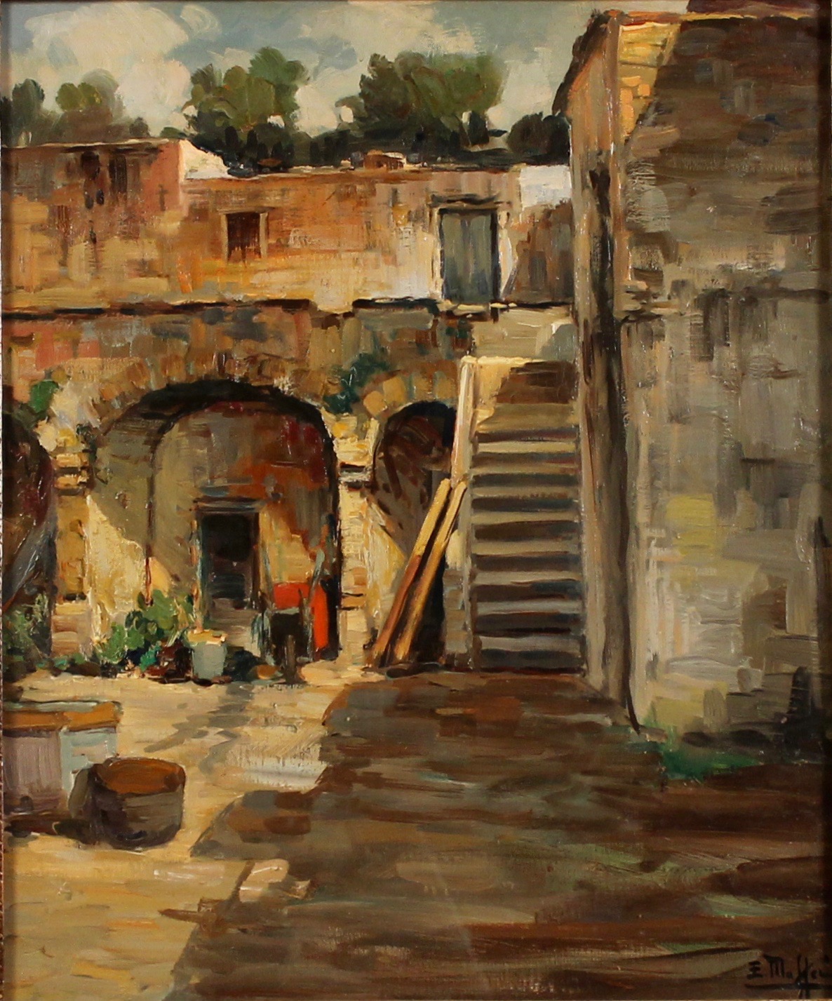 E. MAFFEI  - Cortile colonico. Dipinto ad olio